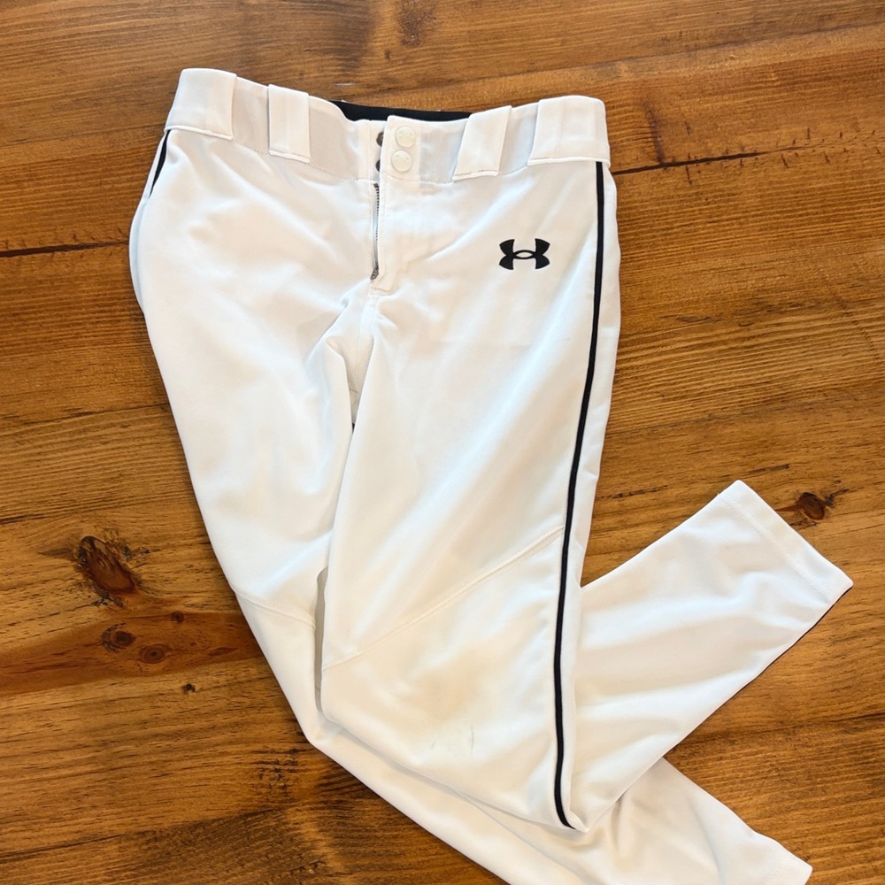 Under Armour Kids White Baseball Pants with Black Trim